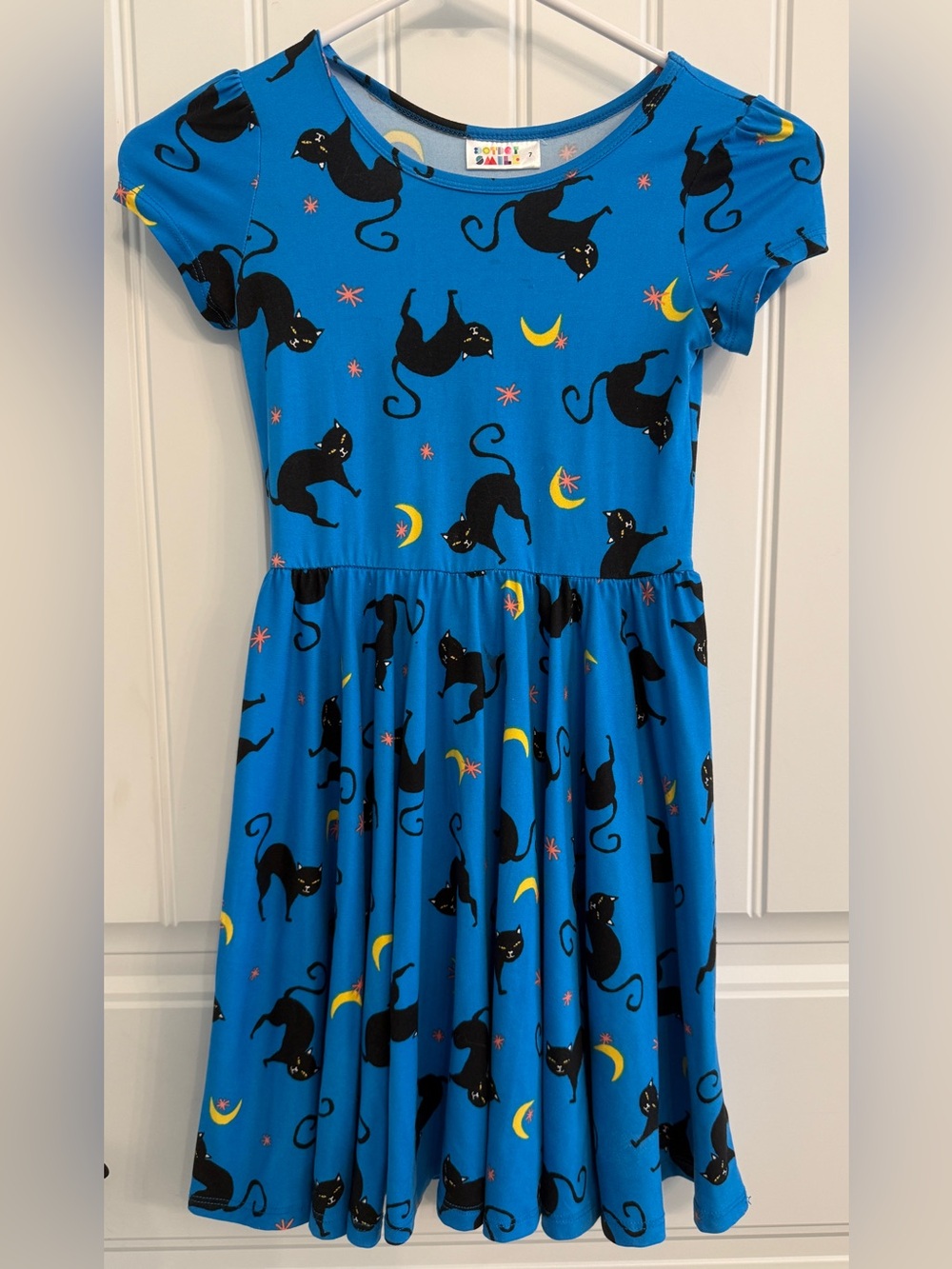 Halloween DotDotSmile Blue Cat and Moon Print twirl dress size 7.  My favorite!!